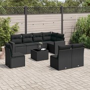 vidaXL 9 pcs conjunto de sofás p/ jardim c/ almofadões vime PE preto