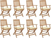 vidaXL Cadeiras de exterior dobráveis c/ almofadões 8pcs acácia maciça