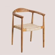 Pack De 2 Cadeiras De Jantar Com Braços Em Rattan E Madeira De Teca Kiemer Natural - Sklum