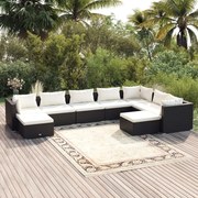 9 pcs conjunto lounge de jardim c/ almofadões vime PE preto