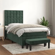 vidaXL Cama com molas/colchão 90x190 cm veludo verde-escuro