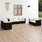 vidaXL 7 pcs conjunto lounge de jardim c/ almofadões vime PE preto