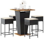 vidaXL 5 pcs conjunto de bar p/ jardim c/ almofadões vime PE preto