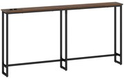 HOMCOM Mesa de Consola Estreita Consola com Estação de Carga Estrutura de Aço Estilo Industrial para  160x20x80 cm Marrom Rústico