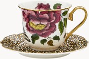 Chávena de chá e pires em porcelana fina White Leopard