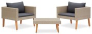 vidaXL 3 pcs conjunto lounge de jardim c/ almofadões vime PE bege