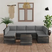 7 pcs conjunto lounge de paletes + almofadões madeira de pinho