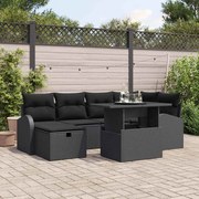 vidaXL Conjunto de Sofá de Jardim de 7 Peças com Almofadas Rattan Preto