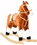 HOMCOM Cavalo Baloiço de Pelúcia para Crianças entre 3-6 Anos com Sons de Relincho 74x28x65 cm Marrom