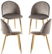 Pack 4 Cadeiras Vint Veludo Golden - Cinza claro
