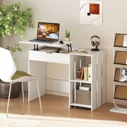 Secretária de computador com superfície elevável Gaveta Estantes abertas para casa e escritório 100 x 49 x 75 cm Branco