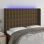 Cabeceira de cama c/ luzes LED tecido 147x16x118/128cm castanho