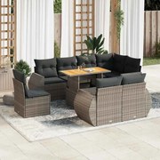 vidaXL 9 pcs conjunto sofás p/ jardim com almofadões vime PE cinzento