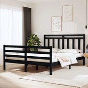 Estrutura de cama dupla pequena 120x190 cm madeira maciça preto