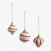 Conjunto De 3 Enfeites Artesanais De Natal Em Papel Machê Grisen Romã Vermelha - Sklum