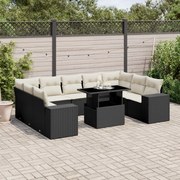 vidaXL 10 pcs conjunto sofás de jardim c/ almofadões vime PE preto