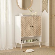 Sapateira com Desenho em Espiga Prateleiras Ajustáveis Compartimento Aberto para 15 Pares de Sapatos 75x35x97 cm Branco e Madeira