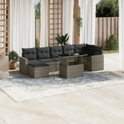 vidaXL 8 pcs conjunto sofás de jardim c/ almofadões vime PE cinzento