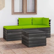 4 pcs conjunto lounge de paletes + almofadões madeira de pinho