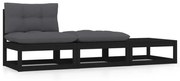 3pcs conjunto lounge de jardim c/ almofadões pinho maciço preto