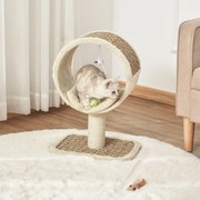 Árvore Arranhador para Gatos com Túnel Superior Poste Arranhador de Juta Natural Almofada Removível e Brinquedo Suspenso 40x30x56cm Bege