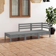 3 pcs conjunto lounge de jardim pinho maciço cinzento