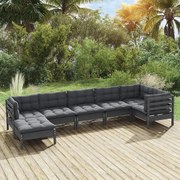 7 pcs conjunto lounge de jardim + almofadões pinho maciço cinza