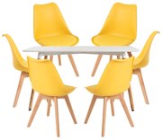 Conjunto Mesa Tower Retangular 120 x 80 cm Branca e Pack 6 Cadeiras Synk Basic - Amarelo