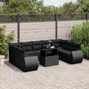 10 pcs conjunto sofás de jardim c/ almofadões vime PE preto