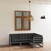 4 pcs conjunto lounge de jardim c/ almofadões pinho maciço