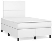 Cama box spring c/colchão/LED 120x190cm couro artificial branco