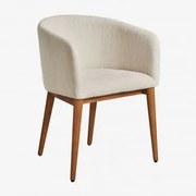 Cadeira De Jantar Estofada Bunia Com Braços Madeira Escura & Tecido Branco Quebrado - Sklum