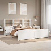 vidaXL Cama com estante sem colchão 200x200 cm pinho maciço branco