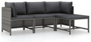 4 pcs conjunto lounge de jardim c/ almofadões vime PE cinzento