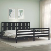 Estrutura de cama com cabeceira 200x200 cm madeira maciça preto