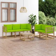 6 pcs conjunto lounge de jardim c/ almofadões verde brilhante