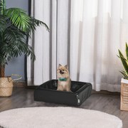 Cama para Cães Gatos Estofada em Couro PU Cama para Animais de Estimação Pequenos Amovível e Lavável com Zíper 58x49x14,5cm Preto