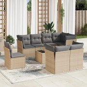 vidaXL 9 pcs conjunto de sofás p/ jardim com almofadões vime PE bege