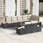 vidaXL Conjunto de Sofá de Jardim de 9 Peças com Almofadas Pretas em Rattan Sintético e Acácia