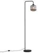 Candeeiro de pé de design preto com vidro fumado - Ana