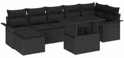 vidaXL Conjunto de Sofá de Jardim com 8 peças e almofadas em rattan preto