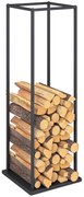 Outsunny Suporte para Lenha Metálico para Interior e Exterior com Base Elevada Capacidade de 100 kg 33x33x110 cm Preto