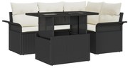 Conjunto de Sofá de Jardim de 5 Peças com Almofadas Preto Vime PE