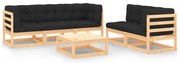 6 pcs conjunto lounge de jardim c/ almofadões pinho maciço