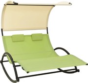 vidaXL Espreguiçadeira dupla com toldo textilene verde e cor creme