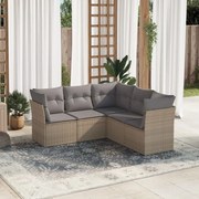 vidaXL 5 pcs conjunto de sofás p/ jardim com almofadões vime PE bege