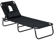 Outsunny Espreguiçadeira Jardim Espreguiçadeira de Praia Dobrável Encosto Ajustável 4 Posições Conforto Portátil 190x56x28 cm Preto | Aosom Portugal