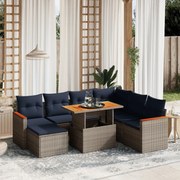 vidaXL 8 pcs conjunto sofás p/ jardim c/ almofadões vime PE cinzento