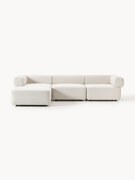 Sofá modular em bouclé Anton (4 lugares) com pufe (esquerdo/direito)