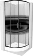 Mexen Rio cabine de duche semicircular 70 x 70 cm, faixas pretas, preta + base de duche, branco - 863-070-070-70-20-4710